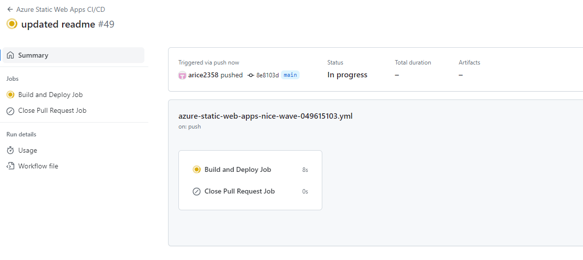 GitHub Actions deploying a static web app